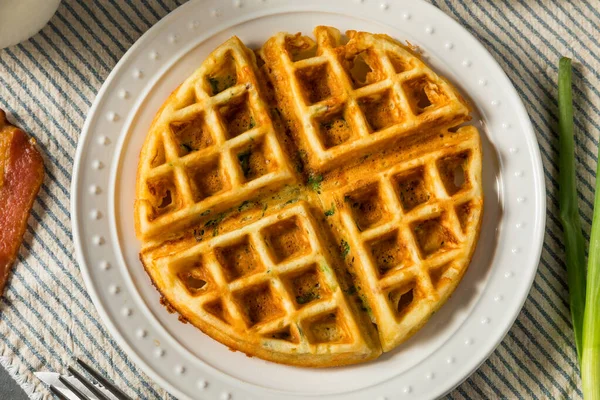 Homemade Savory Waffles Breakfast Bacon Scallions — Stock Photo, Image