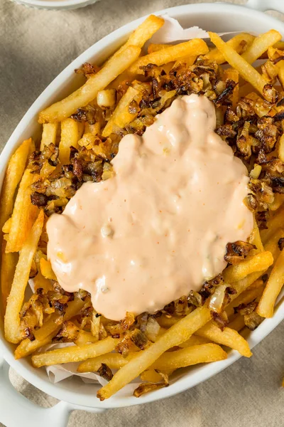 Homemade Animal Loaded French Fries Onions Burger Sauce — Stock Photo, Image
