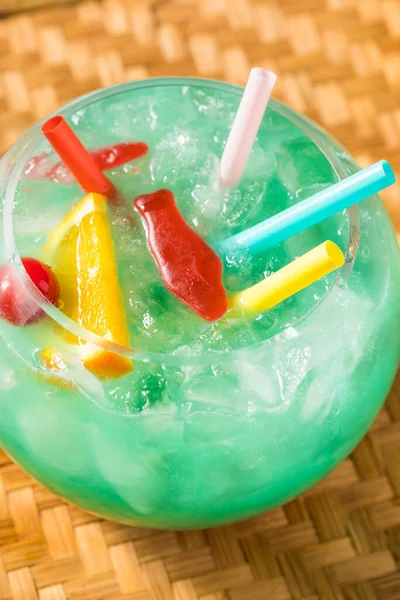 Cold Blue Tiki Fishbowl Cocktail Orange Rum — 스톡 사진