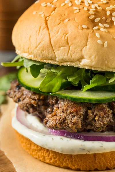 Homemade Healthy Lamb Burger French Fries — Stock Photo, Image