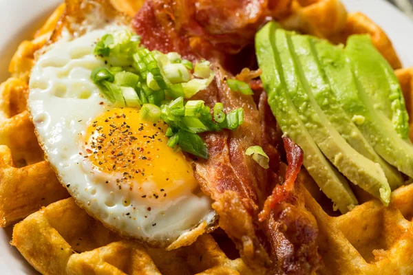 stock image Homemade Savory Waffles with Bacon Egg and Avocados