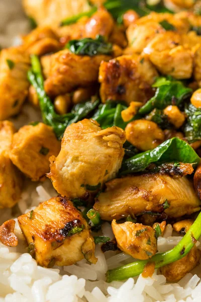 Asian Ginger Peanut Chicken Rice Lime Herbs — Stock Photo, Image