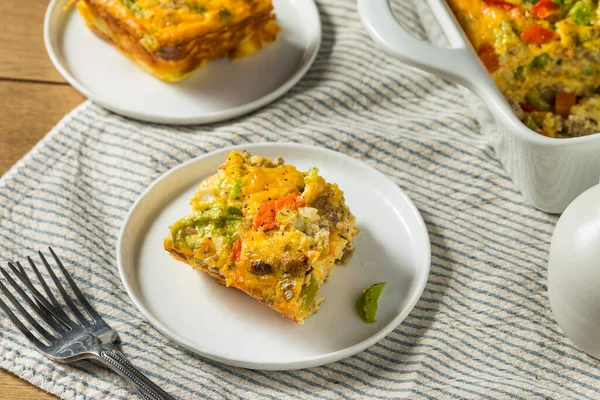 Homemade Savory Eggbake Breakfast Spinach Sausage Peppers — Stock Photo, Image