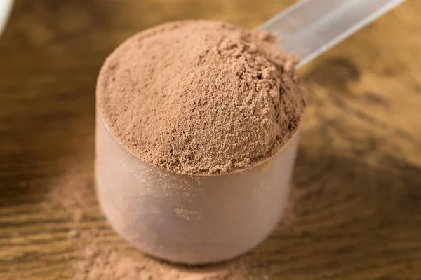 Proteína Soro Leite Chocolate Orgânico Uma Colher — Fotografia de Stock