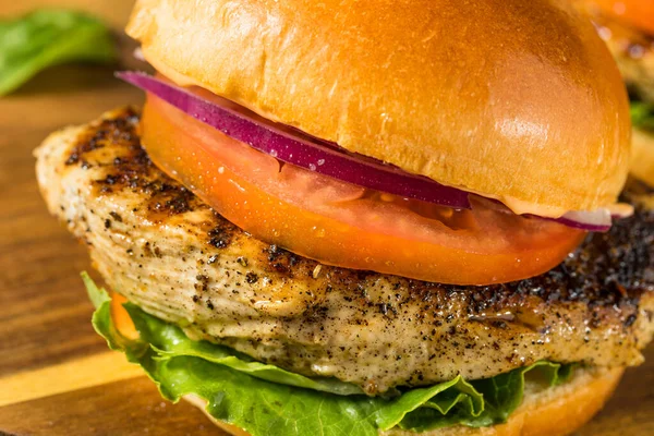 自制健康烤鸡胸肉三明治配番茄和洋葱 — 图库照片