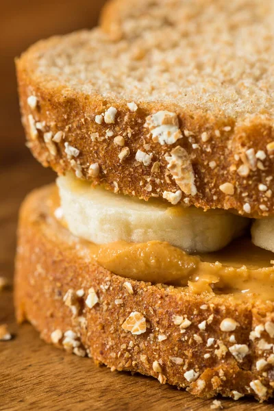 Homemade Healthy Peanut Butter Banana Sandwich Wheat Bread — Stock Photo, Image