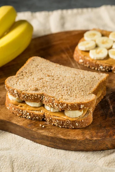 Sanduíche Banana Manteiga Amendoim Saudável Caseiro Pão Trigo — Fotografia de Stock