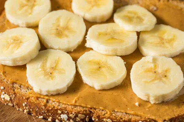 Homemade Healthy Peanut Butter Banana Sandwich Wheat Bread — Stock Photo, Image