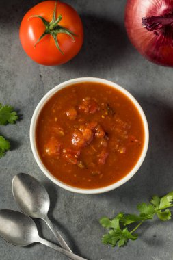 Ev yapımı kırmızı domates Meksika Salsa 'sı ve Cilantro