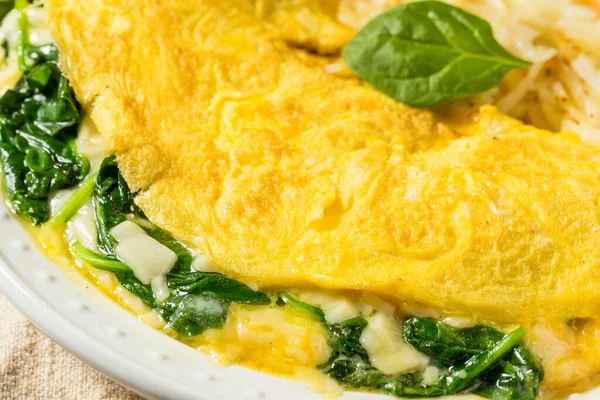 Homemade Spinach Florentine Omelet Cheese Potatoes — Stock Photo, Image