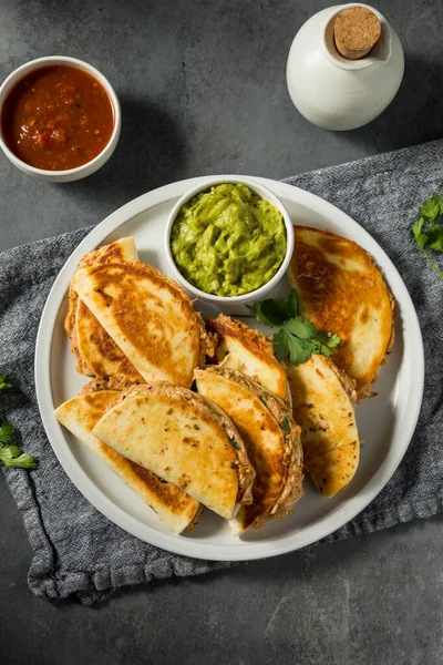 Homemade Mini Chicken Quesadillas Salsa Guac — 스톡 사진