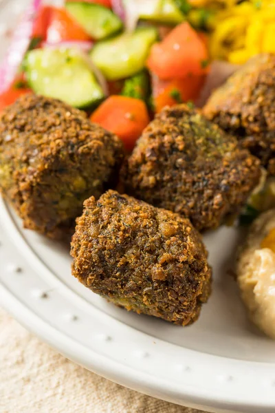 Domácí Středomořský Falafel Talíř Rýží Humusem — Stock fotografie