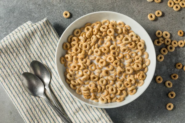 Healthy Oat Breakfast Cereal Rings Whole Milk — Stock Photo, Image
