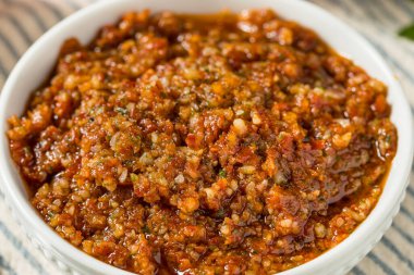 Homemade Red Tomato Pesto Sauce in a Bowl