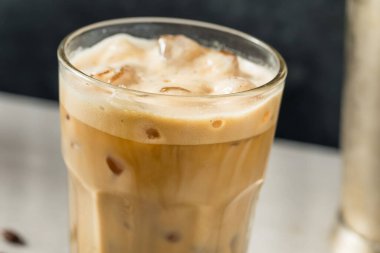 Cold Shake Oatmilk Latte with Ice in a Glass