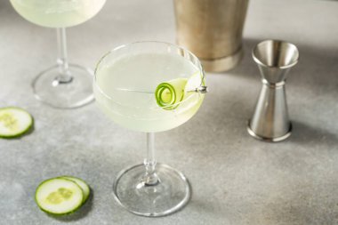 Votka ve vermutlu soğuk salatalık martinisi.