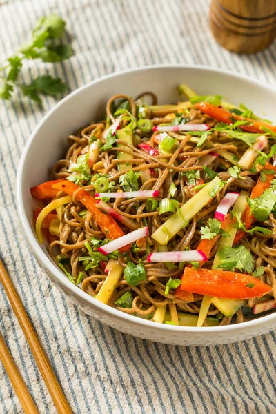 健康なオーガニックアジアのヌードルサラダと大豆と野菜 — ストック写真