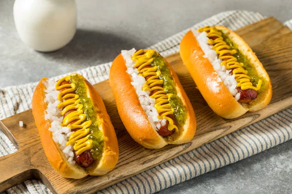Char Grilled Hot Dog Mustard Relish Onion — Stock Photo, Image