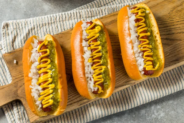 Char Grilled Hot Dog Mustard Relish Onion — Stock Photo, Image