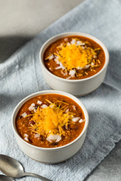 Spicy Hot Chili Con Carne Cheese Onions — Stock Photo, Image