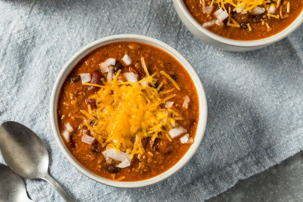Spicy Hot Chili Con Carne Cheese Onions — Stock Photo, Image