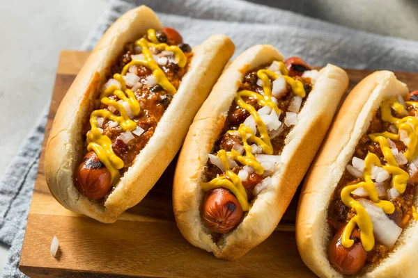 Homemade Coney Island Hot Dog Chili Mustard — Stock Photo, Image