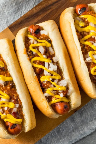 Hot Dog Maison Coney Island Chili Moutarde — Photo