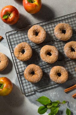 Tarçın ve şekerli ev yapımı elma şarabı çörekleri.