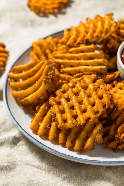 Salta Ekologiska Våfflor Pommes Frites Med Säsong Och Ketchup — Stockfoto