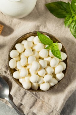 Sağlıklı Çiğ Organik Mozzarella İncileri ve Basil