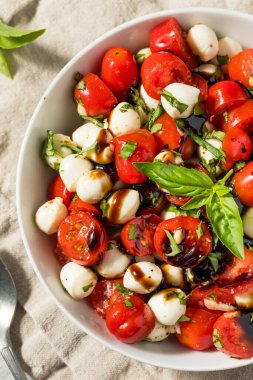 Mozzarella Domates ve Basil ile Organik Sağlıklı Caprese Salatası