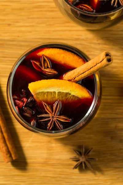 Warm Refreshing Red Mulled Wine Cinnamon Orange — Stock Photo, Image