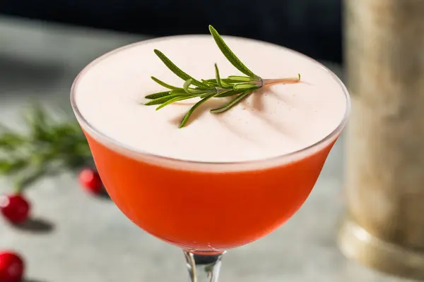 Festlig Jul Röd Tranbär Cocktail Med Rosmarin — Stockfoto