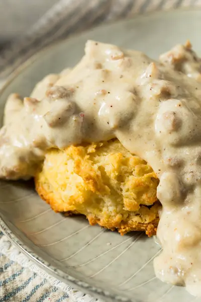 Homemade Southern Biscuits Gravy Breakfast — Stock Photo, Image