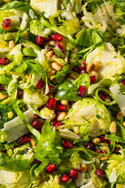 Roher Bio Rosenkohl Salat Mit Käse Und Granatapfel — Stockfoto