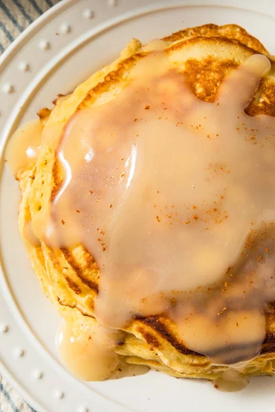 Warm Homemade Eggnog Pancakes Cinnamon Sauce — Stock Photo, Image