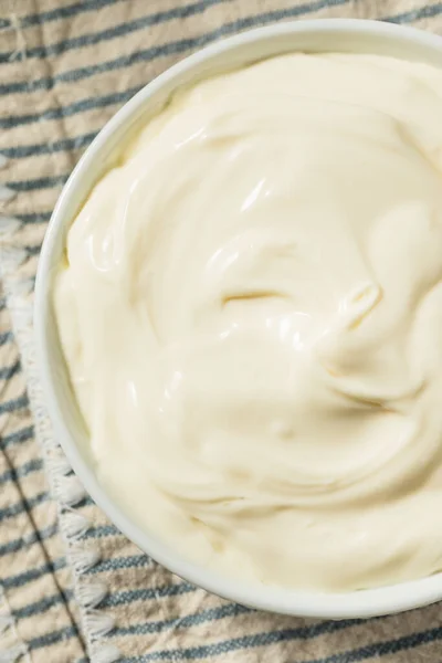 Organic Homemade White Mascarpone Cheese Bowl — Stock Photo, Image