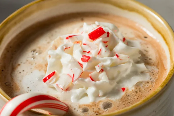 Warm Sweet Holiday Peppermint Hot Chocolate Cocao Whipped Cream — Stock Photo, Image