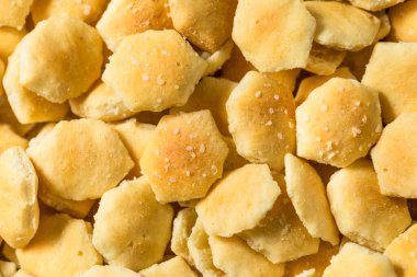 Kuru organik beyaz istiridye krakerleri ve deniz tuzu.