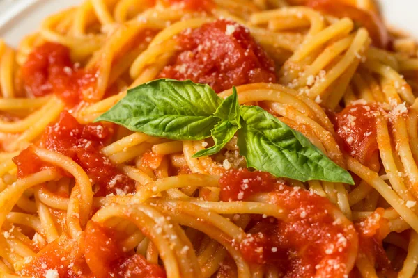 トマトとバジルとイタリアのスパゲッティアルポモドーロパスタ — ストック写真