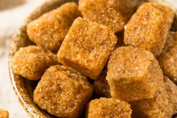 Sweet Brown Raw Sugar Cubes Bowl — Stock Photo, Image