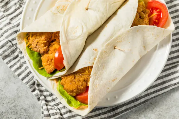 Healthy Homemade Fried Chicken Wrap with Tomato and Lettuce