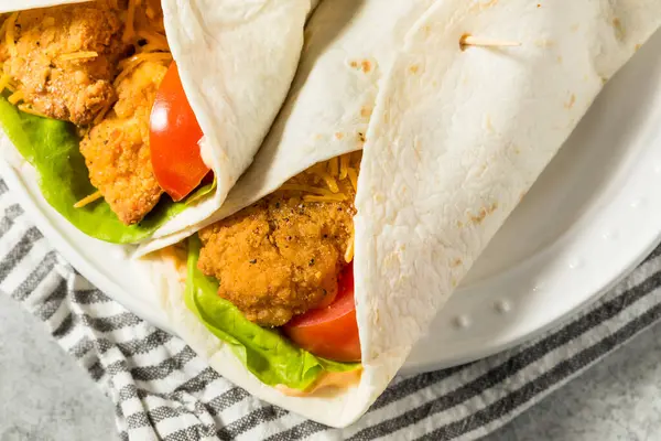 Healthy Homemade Fried Chicken Wrap with Tomato and Lettuce