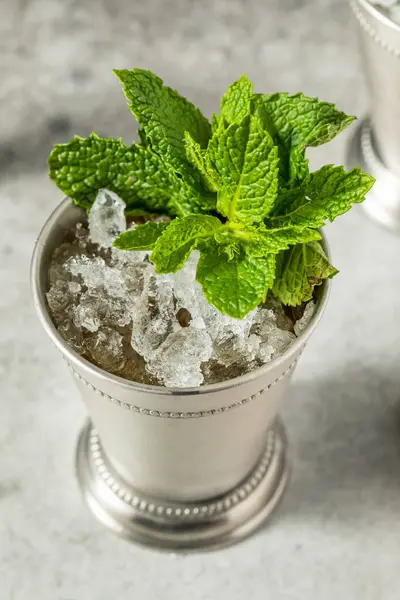 Cocktail Rafraîchissant Menthe Glacée Julep Glacée Bourbon Pour Derby — Photo