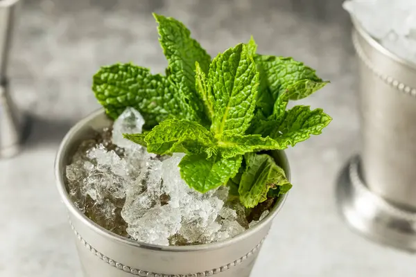 Erfrischender Kalter Iced Mint Julep Cocktail Mit Bourbon Zum Derby — Stockfoto