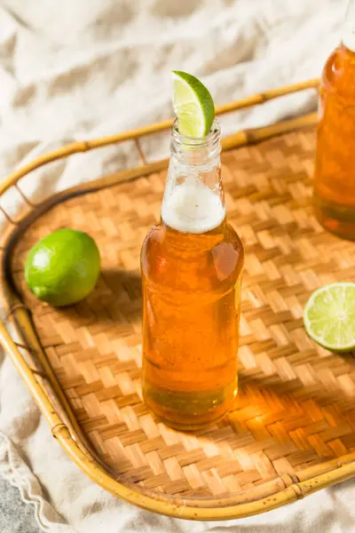 Refreshing Boozy Mexican Lager Beer Lime Bottle — Stock Photo, Image