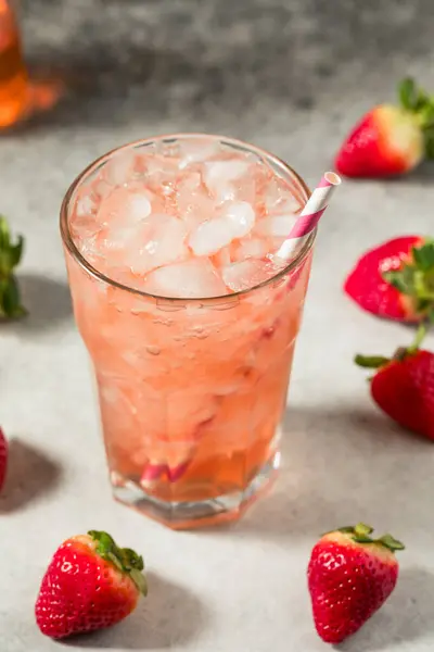 Cold Refreshing Strawberry Soda Ice Straw — Stock Photo, Image