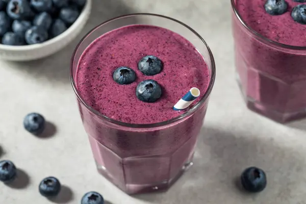 Frozen Cold Healthy Blueberry Smoothie Almond Milk Breakfast — Stock Photo, Image