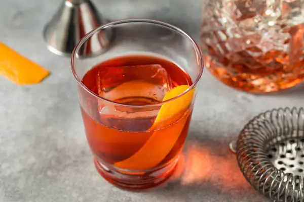 Refreshing Cold Boozy Boulevardier Cocktail Bourbon Orange — Stock Photo, Image