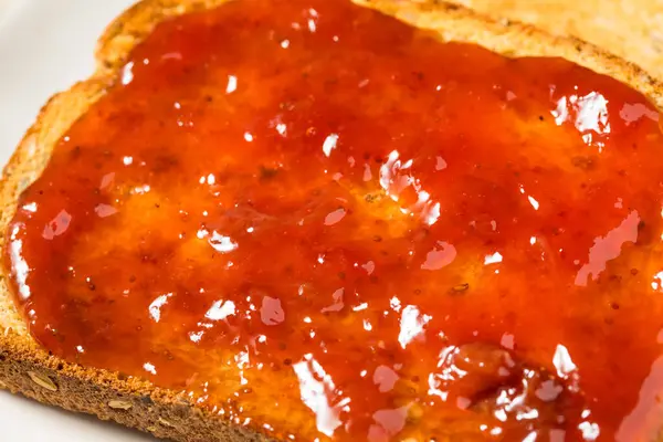 Healthy Strawberry Jam Toast Breakfast — Stock Photo, Image